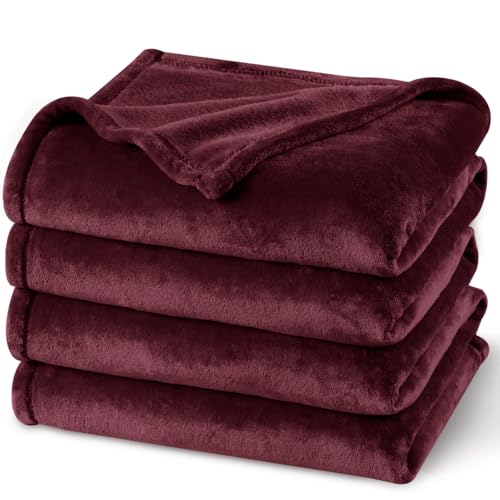 "PHF Fleece Blanket Queen 90""x90"" - 300GSM Lightweight Airy Warmth, Wine Red - Soft Plush Microfiber Bed Blanket, Anti-Static Breathable All Season, Cozy for Bed Couch Travel, Gifts for Women Men"