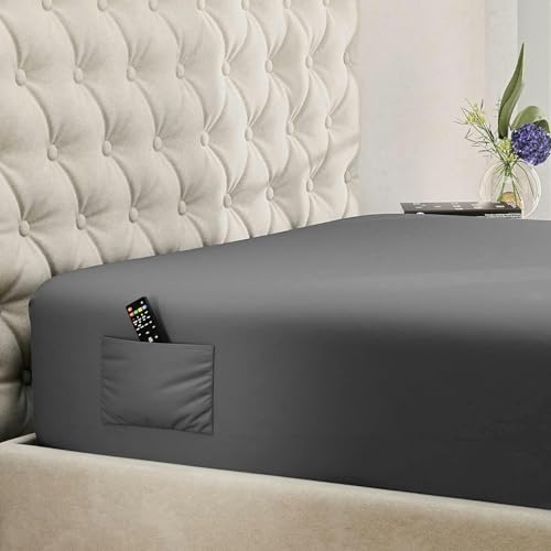 "DREAMCARE Full Fitted Sheet - Deep Pocket Sheets for up to 15"" Mattress - Hotel Luxury, Oeko-Tex Certified, Soft & Durable (Grey, Full)"