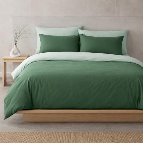 Sono a casa - Duvet Cover Set, 1 Fitted Sheet 250 x 200 cm and 2 Pillowcases 50 x 80 cm - 100% Soft Microfibre Plain Double, Durable, Non-Iron (Bottle Green, Double)