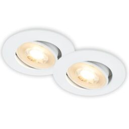 BRILONER Set of 2 LED recessed downlights 230V Flat, Adjustable, Warm White Light, Downlight, Ceiling Spotlight, LED Lights, recessed spotlights, 68mm Hole Size, 8 x 3.2 cm, White