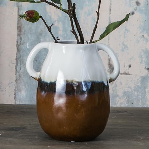 Tanvecle Multi Gradient Ceramic Vase with 2 Handles, Modern Farmhouse Decor, Rustic Terracotta Pottery, Decorative Flower Vases, Clay Small Vase, Centerpiece for Dining Table - 7 Inch Tall