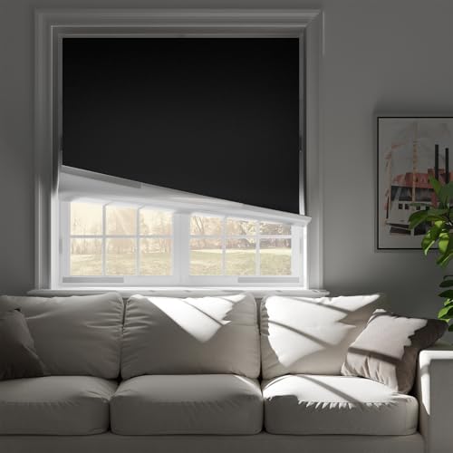 NIGHTON 100% Blackout Curtains for Bedroom, No Drill Blackout Blinds With Upgraded Hook and Loop Tape, Portable Blackout Curtains for Window Cover Baby Nursery,Travel,RV- 1 Panel Black 28'' W x 36'' L