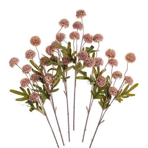 SITUMEIZI Taupe Pompon Mum Artificial Flowers Taupe Faux Silk Mums Mini Chrysanthemum with Stems 6Pcs for DIY Wedding Centerpieces Floral Arrangements