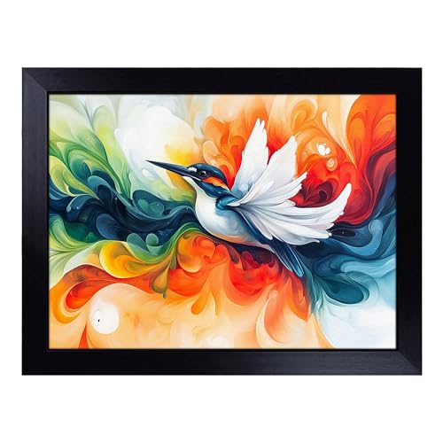 Lap Tray with Bean Bag Cushion, Kingfisher Portrait - Handmade in the UK, Raised Wooden Edge, Padded Cushion, Heat-Resistant Wipe-Clean Surface, for Meals, Laptops and Crafts