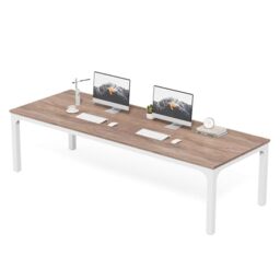 LITTLE TREE Two Person Desk, 78.7 Inches Extra Long Computer Desk, Wooden Large Office Desk with Strong Metal Legs, Double Desks for 2 People, Writing Study Table for Home Office, Oak & White