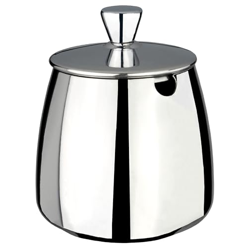 Caf?? Ol?? Premium Sugar Bowl with Teaspoon Groove, 340g Stainless Steel - Classic Teaware Set Design with Mirror Finish, for granulated and cubed sugar