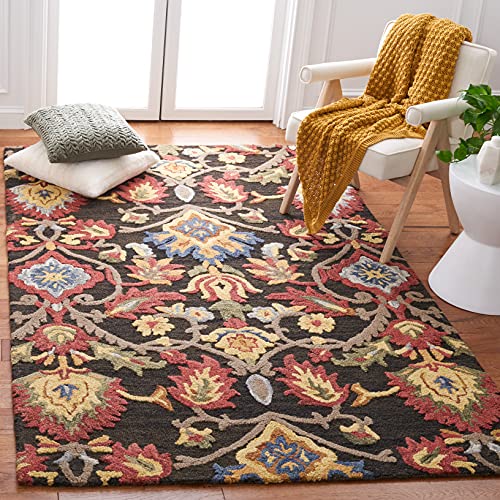 Safavieh Contemporary Rug for Living Room, Dining Room, Bedroom - Blossum Collection, Short Pile, in Charcoal and Multicolor, 91 X 152 cm