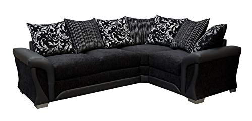 Sofas and More Sharon Corner Sofa Black Fabric Leather RIGHT