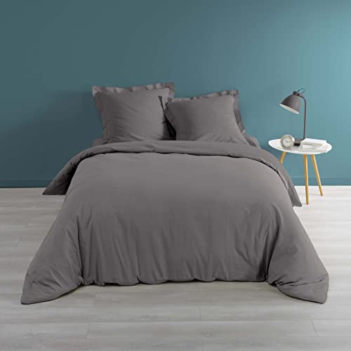 douceur d'intérieur, Duvet Cover (260 x 240 cm) Percaline Anthracite, Cotton Percale