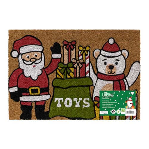 JVL Latex Backed Coir Entrance Doormat, 40x58cm, Santa