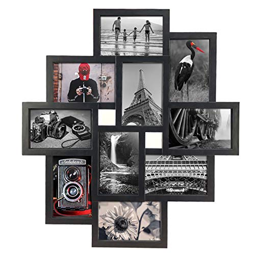 Lavezee 10 Opening 4x6 Black Collage Picture Frame Wall Hanging for 4 by 6 inch Multiple Photo Frames