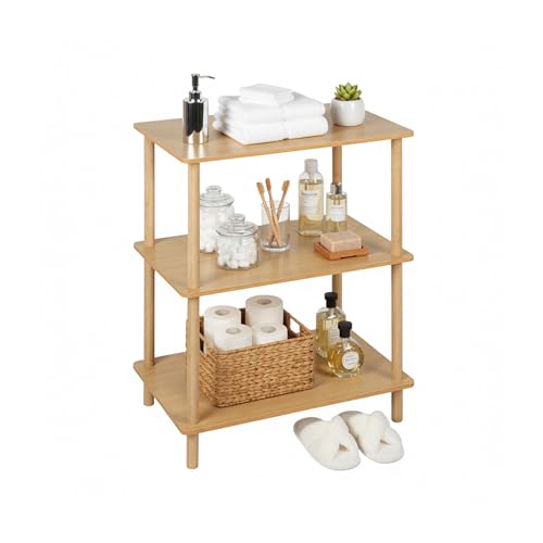 Relaxdays Freestanding 3-Tier Shelf, MDF & Bamboo, HxWxD: 79x60x40 cm, Natural for Bathroom, Living Room, Kitchen