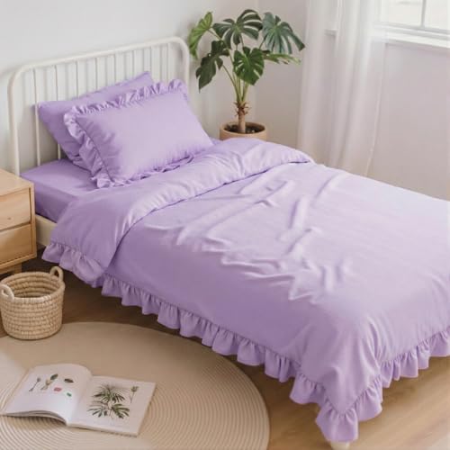 Anluoer Twin Comforter Set 5 Piece,Ruffle Bed in a Bag Twin Bedding Sets - Lavender Ruffle Vintage, Shabby Chic, OEKO-TEX Certified, Down Alternative Comforter, Breathable sheets & pillowcases