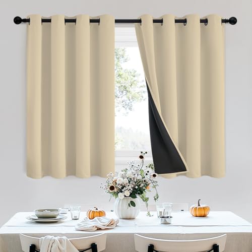SimpleHome Beige 100% Blackout Curtains Room Darkening Living Room 36 Inch - Curtains for Bedroom,Thermal Insulated Grommet Window Drapes,Curtains for Living Room with Black Back,52 x 36 Inch,2 Panels