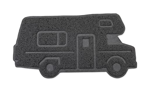 Camco Life is Better at The Campsite Scrub Rug - Ideal for Dirt Removal - Features a Gray, Retro Class-C RV Shaped Design - Measures 26-½-inches (W) x 14-9/16-inches (H) (53115)