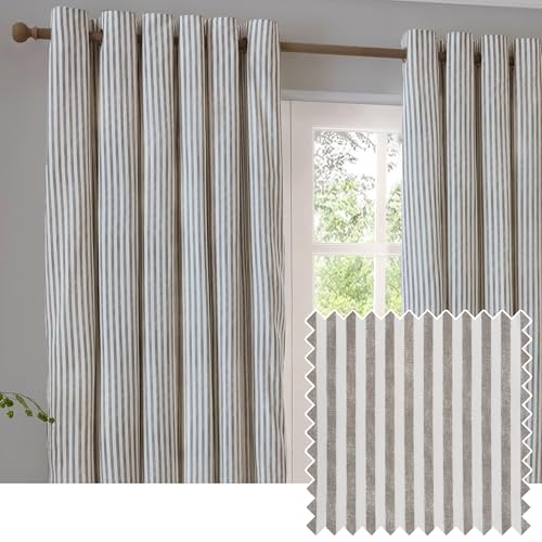 Yard furn Hebden Blackout Eyelet Curtain Pair – Ultra Soft Cotton Lined Striped Curtains (Mole - 117x183cm)