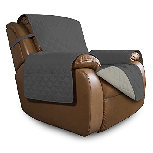 Easy-Going Oversized Recliner Cover Reversible Couch Cover Sofa Cover for Living Room Water Resistant Furniture Protector with Elastic Straps for Pets Dog (Oversized Recliner, Dark Gray/Beige)