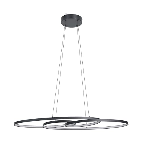 Eglo LED Pendant Lighting Gianella, Ceiling Light Fitting for Dining Room, Hanging lamp Made of Black Metal and White Plastic, Warm White