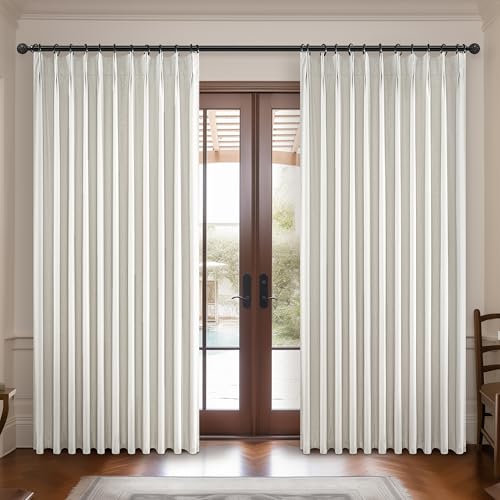 "Curtains 60 Inch Length Extra Wide Pinch Pleated Black Out 90 Inch Long for Living Room/Sliding Door, Farmhouse Linen Thick Boho Bedroom Heavy Insulated Large Window Drapes(60""Wx90""L 2Panels,Birch)"