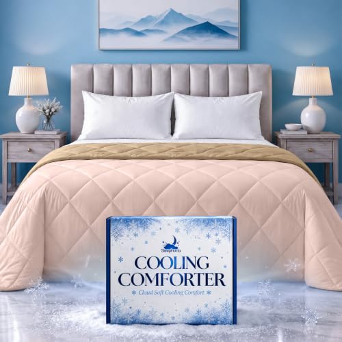 SLEEPHORIA Cooling Comforter - BreezeWeave Cooling Blanket King Size for Hot Sleepers & Deep Rest - Cloud Soft, Breathable, Ultra Durable, Easy Care, Reversible - 108 x 90 in (Pink & Beige)