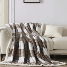 Gracelife Blanket for Women, Sherpa Throw Blanket for Couch, Flannel Cozy Soft Checkered Blanket for Bed - Fleece, Beige, 200 * 230cm