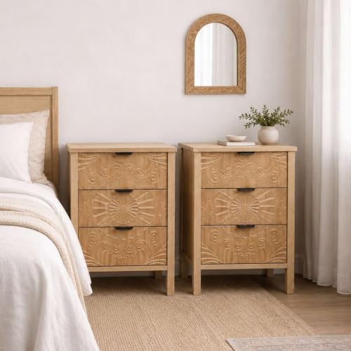 Birlea Pair of Lotus 3 Drawer Bedside Cabinet Chest Table Light Oak