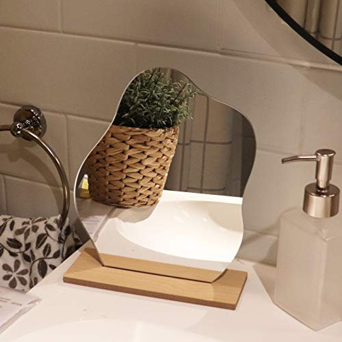 DaizySight Desk Mirror for Ins Irregular Tabletop Acrylic Mirror with Wooden Base, Vanity Aesthetic Decorative for Living Room and Home - Star Shape