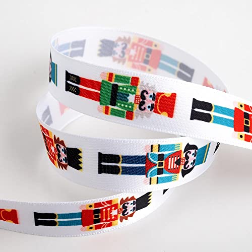 Italian Options Toy Soldiers Satin Ribbon for Gift Wrapping, Christmas Ribbon for Crafts, Wreaths, Tree Decorations, Cards, Fabric Ribbons, White, 16 mm x 5 Metre Roll
