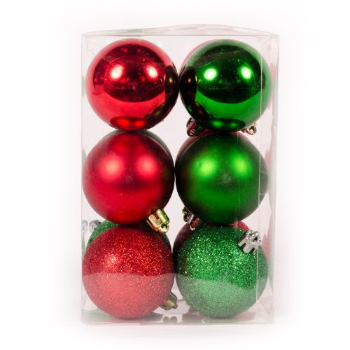 WeRChristmas 12-Piece Variety Christmas Tree Baubles Decoration Pack, Red/Green