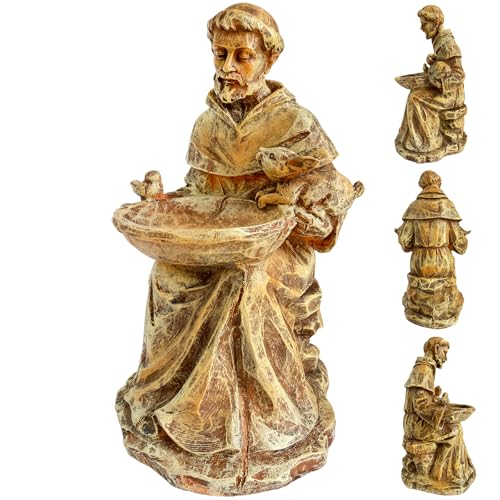 BOLVOUD St. Francis of Assisi Garden Statue, Spiritual Bird Feeder, Blessing of Animals Decorative Accent for Outdoor Spaces, St. Francis Statue Souvenirs for Patron Saint of Animals, Franciscan Decor