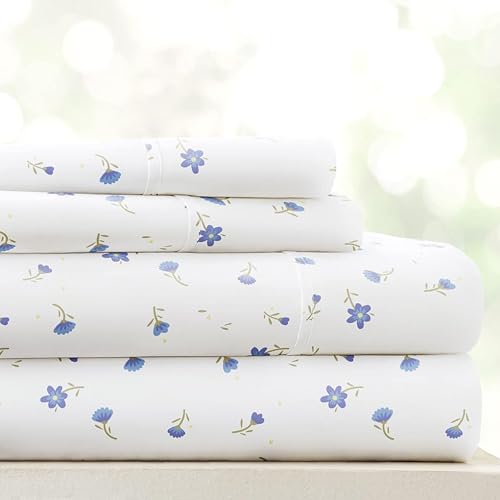 Linen Market 4 Piece Sheet Set Patterned, Queen, Soft Floral Light Blue