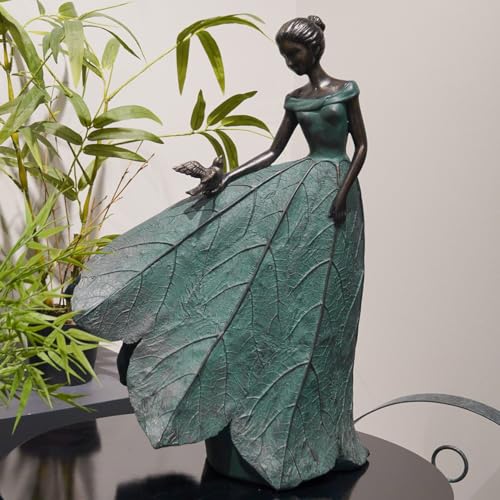 Guichifun Leaf Gel Girl Fairy Statues Collection Room Decor Resin Ornament Indoor Outdoor Rustic Garden Yard Gift 36 x 23 x 51.5cm