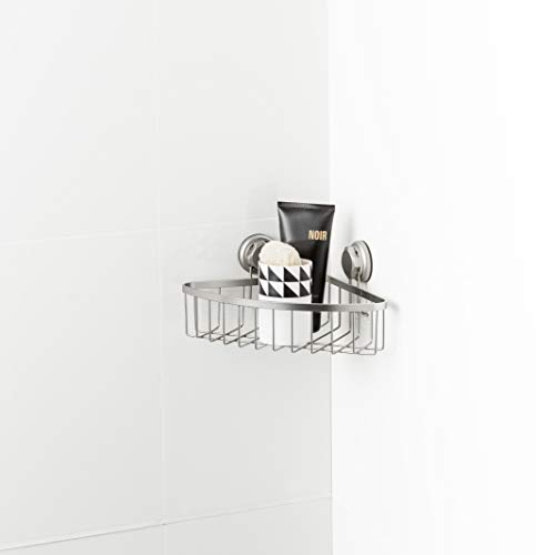 Compactor Bestlock Wall Mounted Bathroom Corner Shelf, No Drilling Suction Cup Mounting, Supports up to 12kg, Rustproof Chrome Plated Iron, 23.8 x 23.6 x H. 13.2 cm, Chrome, RAN8194
