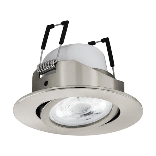 Eglo Connect.z Smart Home LED spot Light Saliceto-Z, Ø 3.5 inches, ZigBee, app and Voice Control, White tunable Light (Warm – Cool White), RGB, dimmable, Nickel-matt Downlight for Ceiling