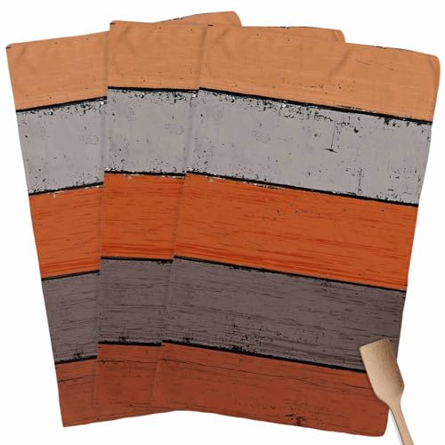 Cotton Kitchen Towels 3 Pack 18 X 28 Inch Farmhouse Rustic Barn Door Burnt Orange Grey Super Soft Tea Towels/Bar Towels/Hand Towels Absorbent Reusable Cleaning Cloth Dish Towels for Kitchen, Bathroom