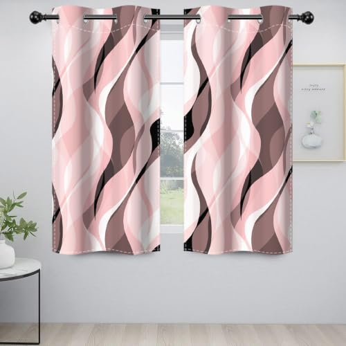 DORCEV Pink Brown Ombre Window Curtains Abstract Art Aesthetic Gradient Blackout Curtains Geometric Wave Lines Thermal Insulated Window Drapes Grommets Top Kitchen Curtains,26x63 inch,2 Panels