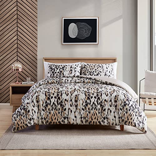 Kenneth Cole New York - King Duvet Cover Set, Cotton Reversible Bedding with Matching Shams, Modern Home Décor (Abstract Leopard Brown, King)