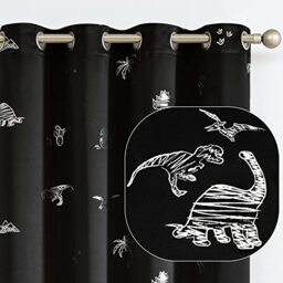 Vangao Black Blackout Curtains Dinosaur Curtains for Boys Kids Nursery Girls Room Silver Dino Foil Print Thermal Insulated Grommet Top Window Drapes 63 Inches Length 2 Panels