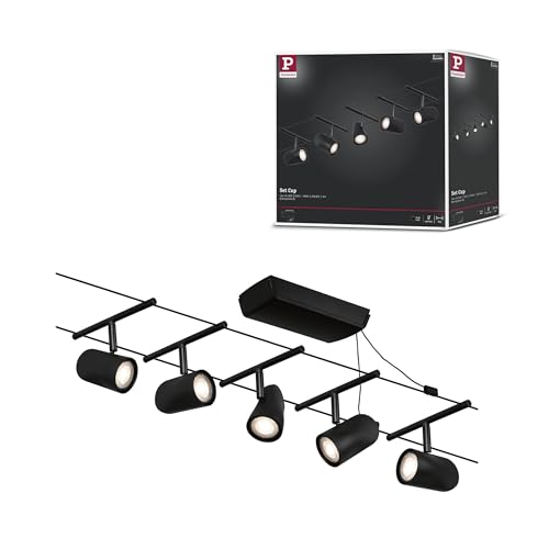 Paulmann 94469 CorDuo Cable System – Basic Lighting Set Cup DC, Max 5 x 10 Watt Extendable Matt Black Plastic GU5.3 Wire Cable System Without Bulbs