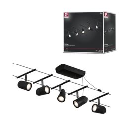 Paulmann 94469 CorDuo Cable System – Basic Lighting Set Cup DC, Max 5 x 10 Watt Extendable Matt Black Plastic GU5.3 Wire Cable System Without Bulbs