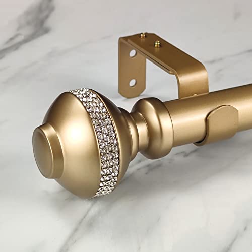ILAISIHOME Luxury Gold Decorative Single Curtain Rod Set with Rhinestone Finials, 36-72 in, Standard Single Drapery Rod for 1 Pack, 1-1/8 in diameter, Adjustable Length