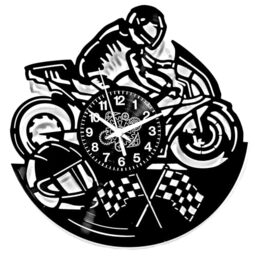 Instant Karma Clocks - Wall Clock - Motorcycle Racing - Motorcycle - Motorcycle - Gift Idea, Sporty Design with Checkered Flags, Decorative (Black-Vinyl)