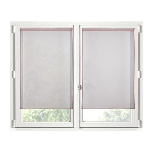 STOF - Pair of Half Curtains - Size 60 x 90 cm - 100% Polyester - Roselin Colour - Monna Model - Glazing - Privacy and Transparency - Plain