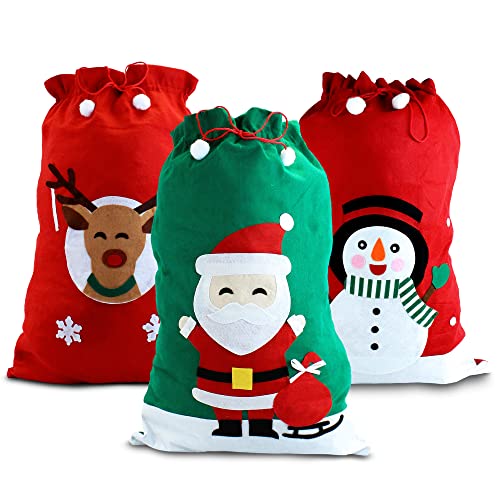 eBuyGB Large Christmas Santa Sack, Red Felt Canvas Bag with Drawsting, Reusable Xmas Present Stocking Bag (Snowman)