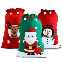 eBuyGB Large Christmas Santa Sack, Red Felt Canvas Bag with Drawsting, Reusable Xmas Present Stocking Bag (Snowman)