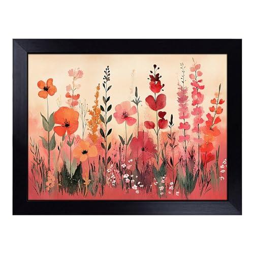Lap Tray with Bean Bag Cushion, Wildflower Dream - Handmade in the UK, Raised Wooden Edge, Padded Cushion, Heat-Resistant Wipe-Clean Surface, for Meals, Laptops and Crafts