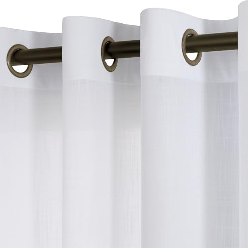 KOUFALL White Curtains 105 Inches Long for Living Room 2 Panels Set,Bronze Grommet Privacy Linen Semi Sheer Curtain Drapes for Bedroom 52x105 in Length,Extra Long 104 Inch Curtains