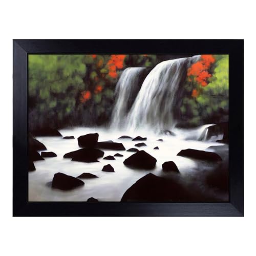 Lap Tray with Bean Bag Cushion, Mysterious Waterfall - Handmade in the UK, Raised Wooden Edge, Padded Cushion, Heat-Resistant Wipe-Clean Surface, for Meals, Laptops and Crafts