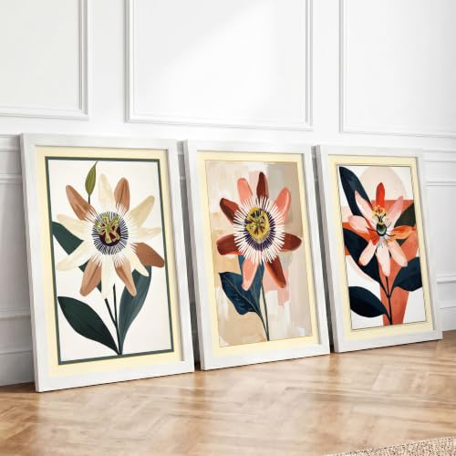 Geometric Blooms Botanical Set of 3 Framed Wall Art Prints A4 (29.7×21cm)