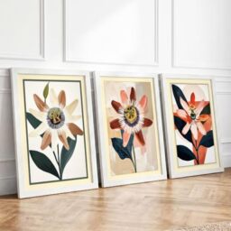 Geometric Blooms Botanical Set of 3 Framed Wall Art Prints A4 (29.7×21cm)